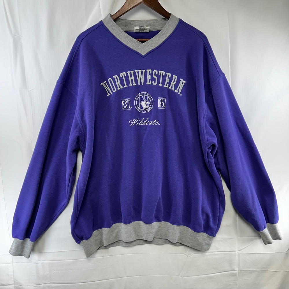 Lee Sport Northwestern Wildcats Sweatshirt Mens 2XL Purple V-Neck Vintage